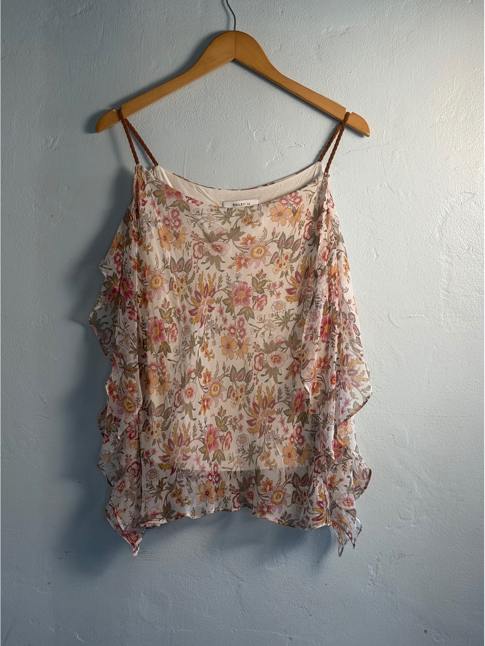 Bailey Floral Sheer Ruffle Spaghetti Strap Top Size 44